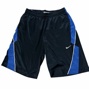 Nike Basketball Shorts Mens Medium Black Blue Swoosh Nike Fit Athletic